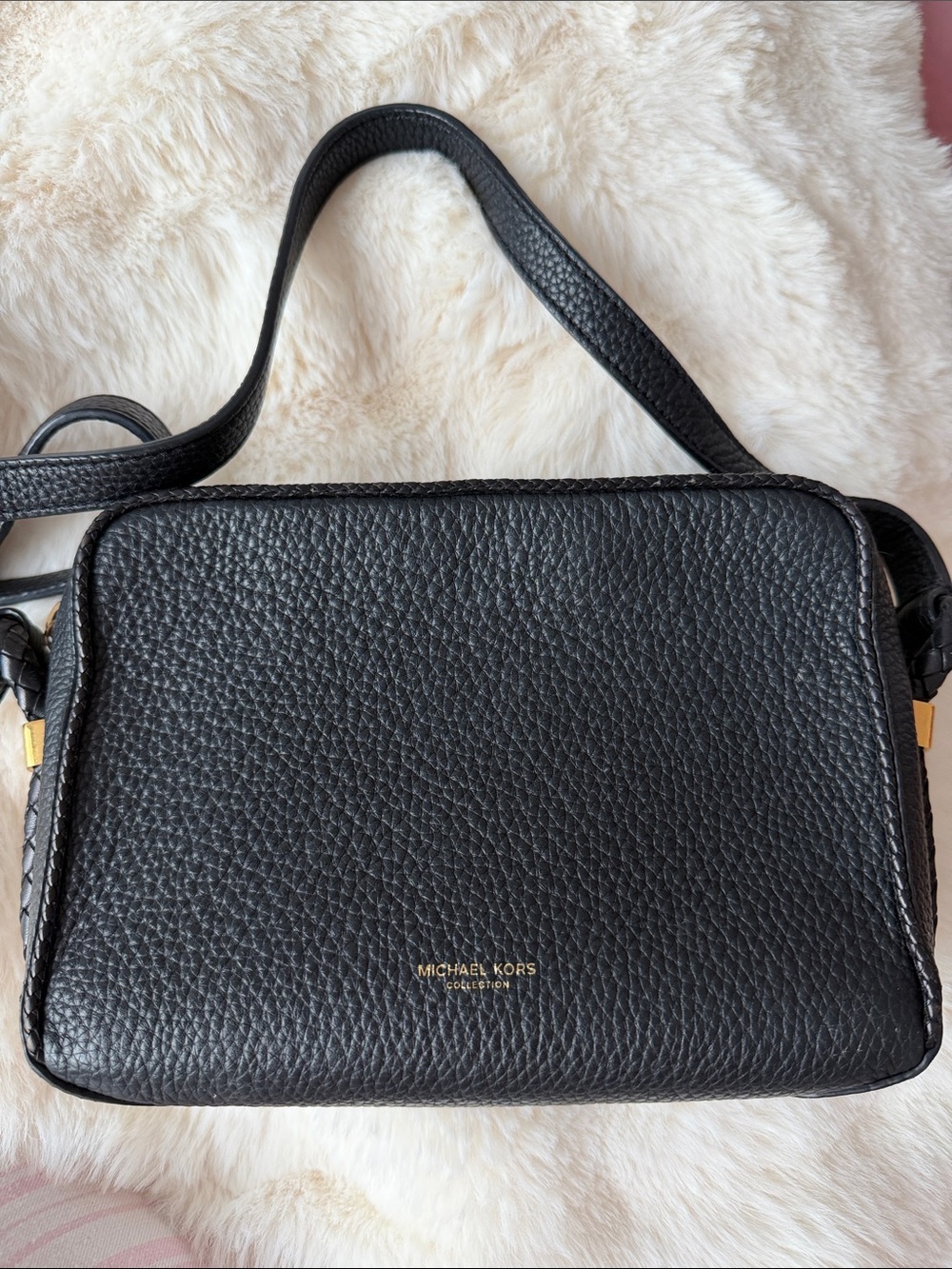 Michael Kors Collection Black Pebbled Leather Crossbody Camera Bag
